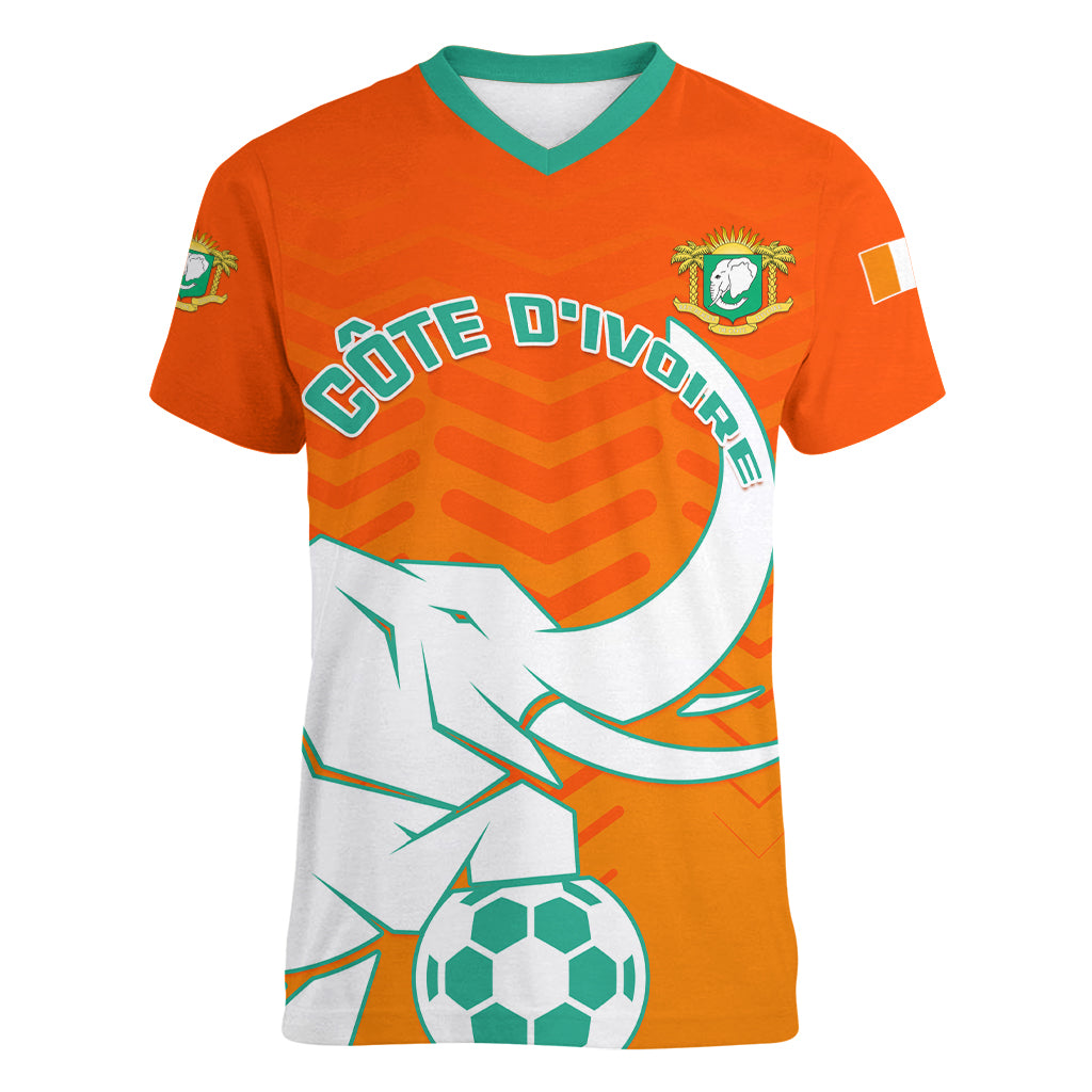 Ivory Coast Football Women V Neck T Shirt Go Les Elephants - Wonder Print Shop