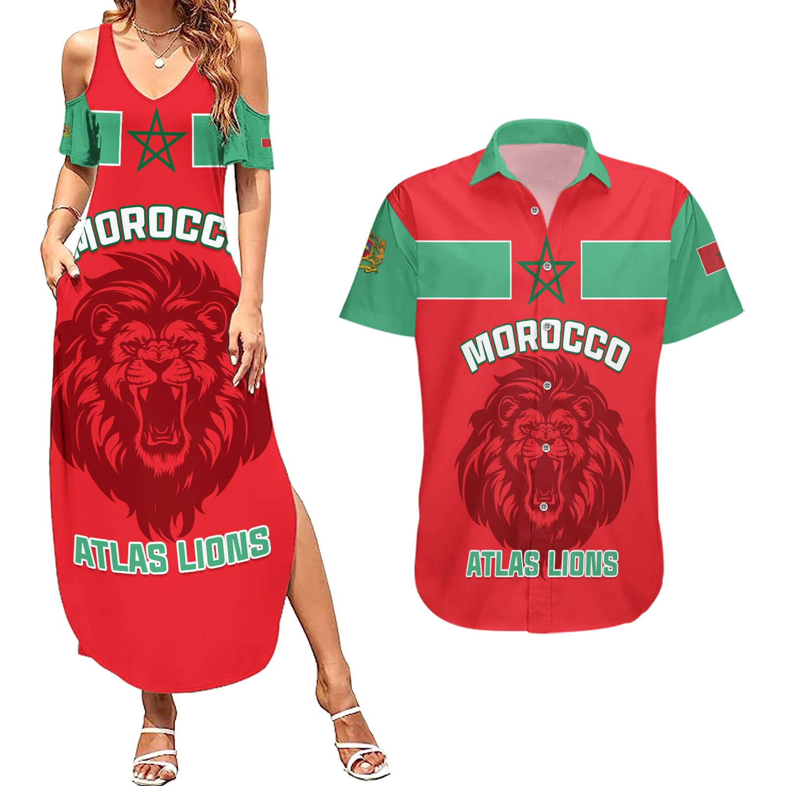 Morocco Football Couples Matching Summer Maxi Dress and Hawaiian Shirt Go The Atlas Lions