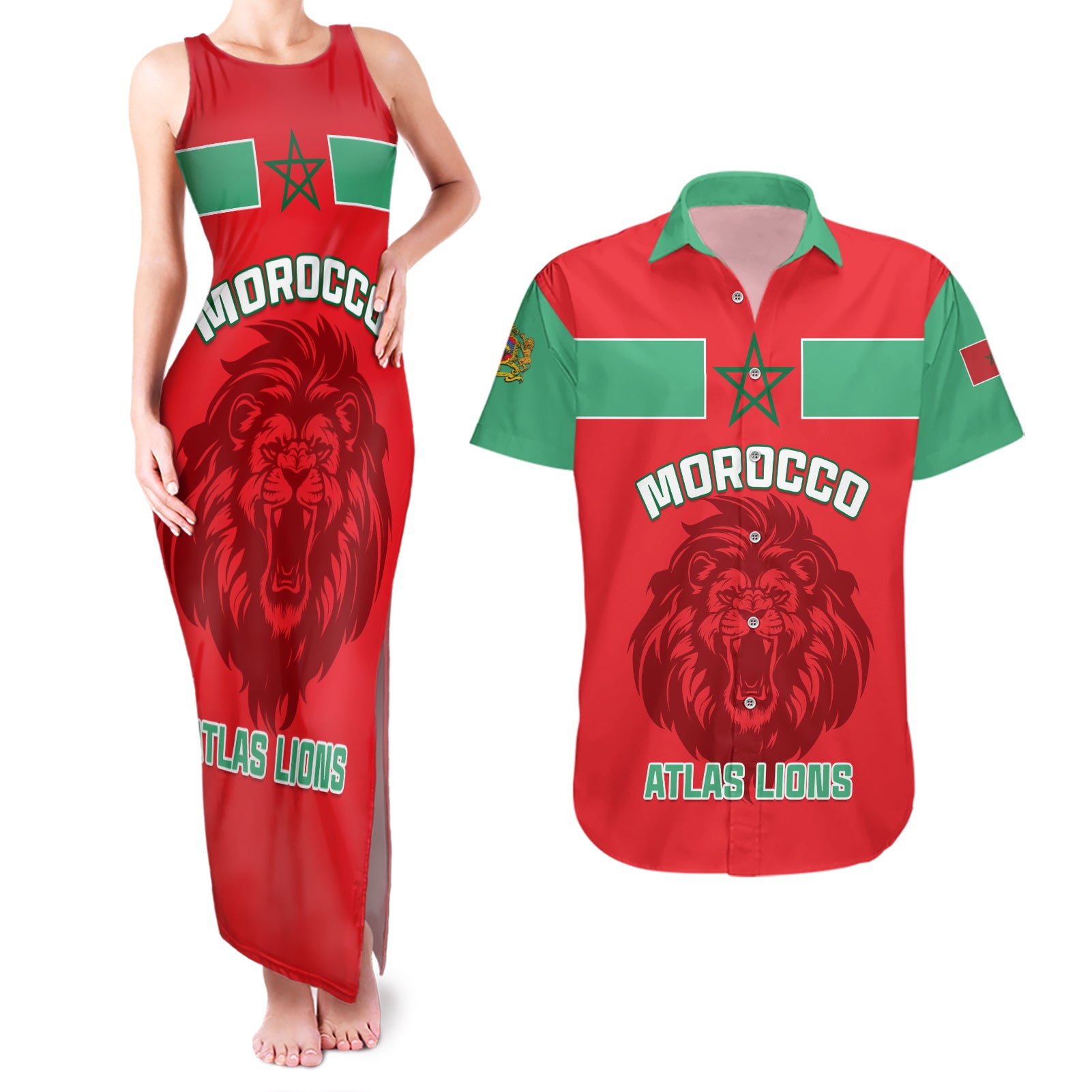 Morocco Football Couples Matching Tank Maxi Dress and Hawaiian Shirt Go The Atlas Lions