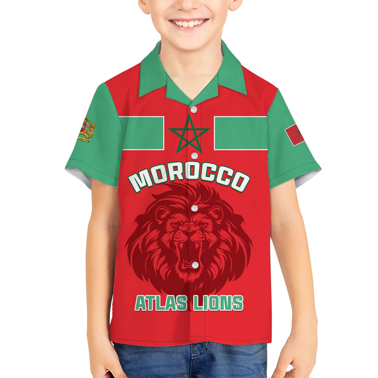 Morocco Football Kid Hawaiian Shirt Go The Atlas Lions - Wonder Print Shop