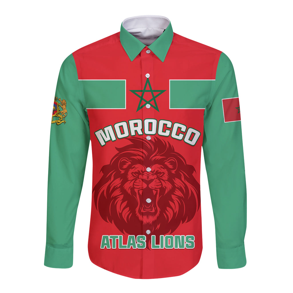 Red and green long-sleeve button football shirt with lion crest front graphic