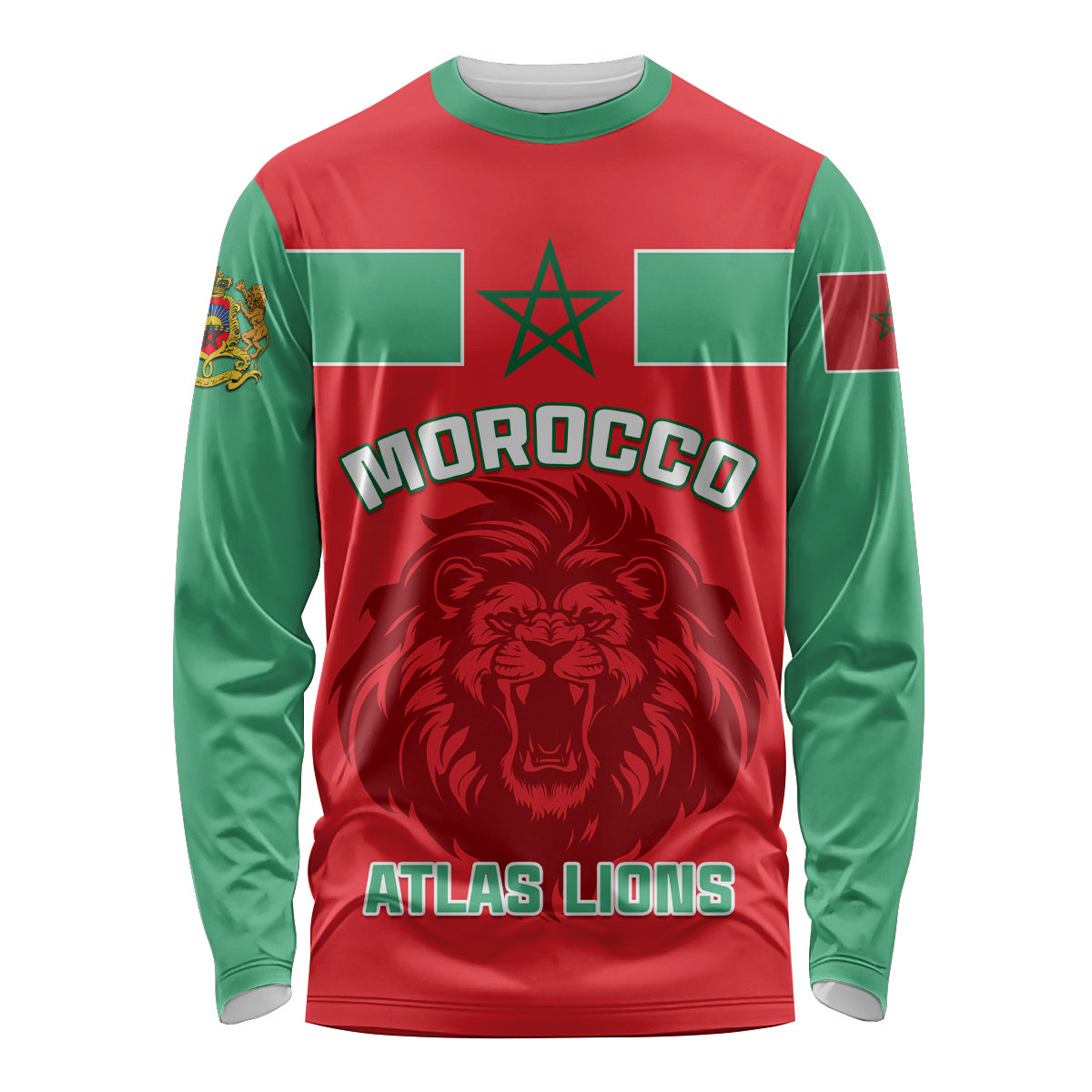 Morocco Football Long Sleeve Shirt Go The Atlas Lions - Wonder Print Shop