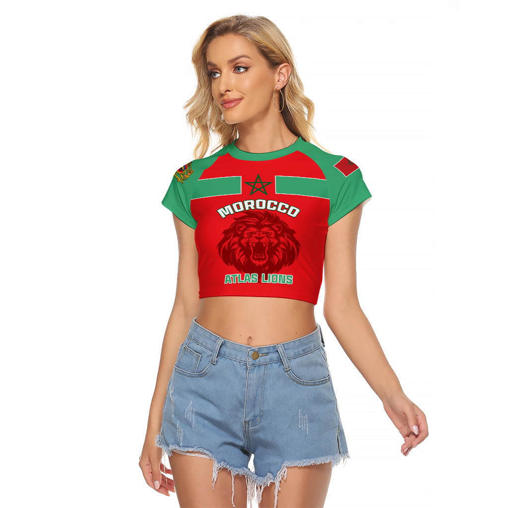 Morocco Football Raglan Cropped T Shirt Go The Atlas Lions - Wonder Print Shop