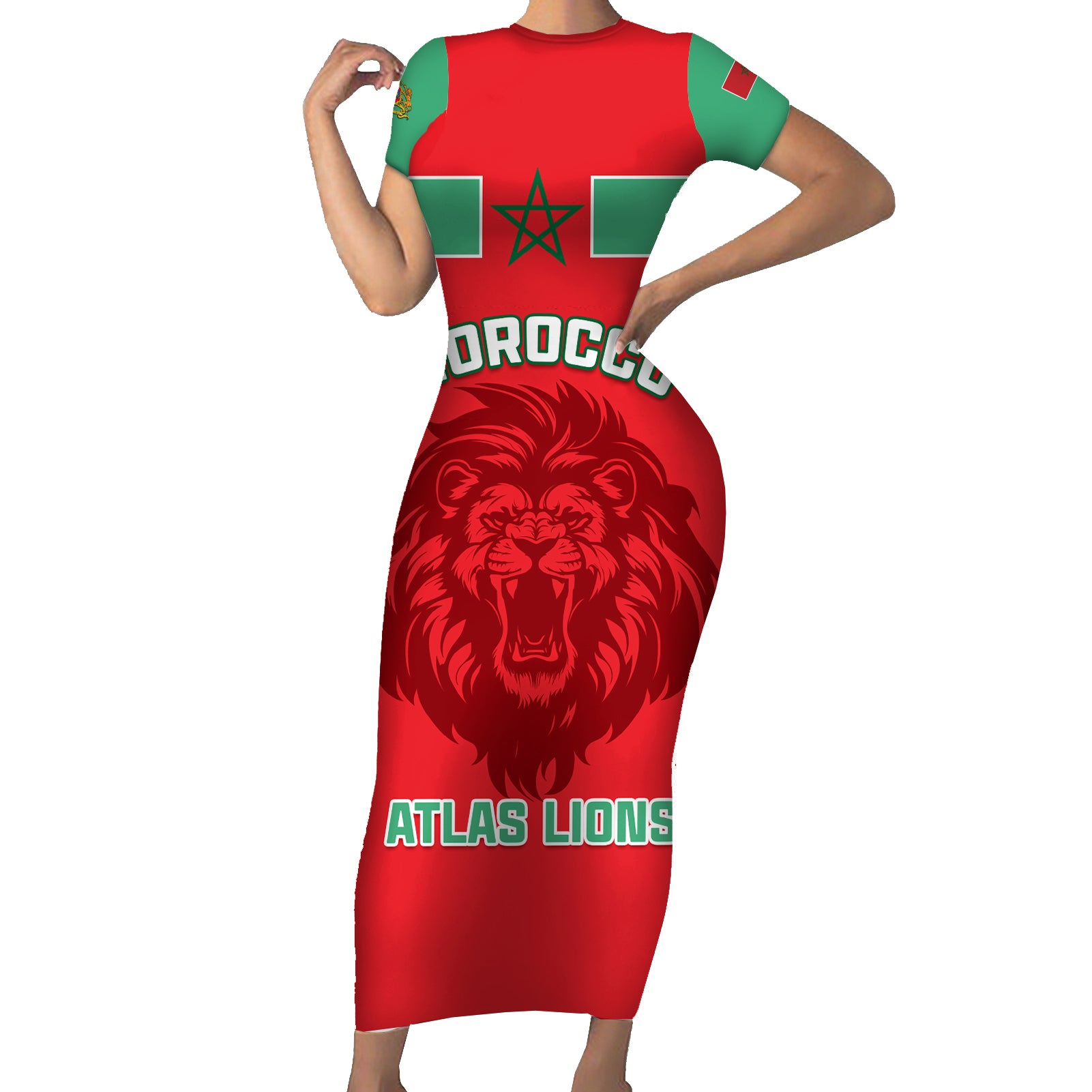 Morocco Football Short Sleeve Bodycon Dress Go The Atlas Lions