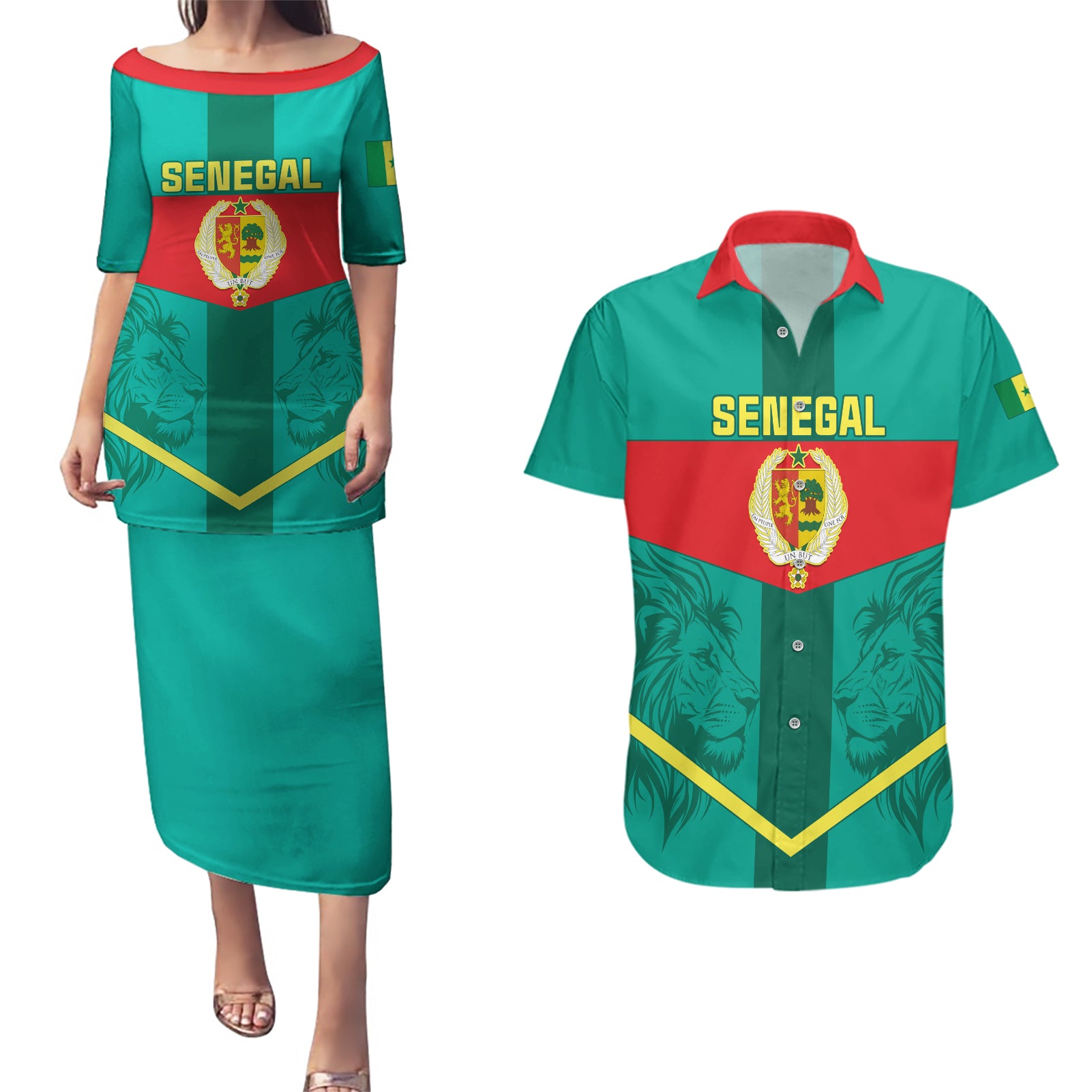 Senegal Football Couples Matching Puletasi and Hawaiian Shirt Go Lions of Teranga - Wonder Print Shop