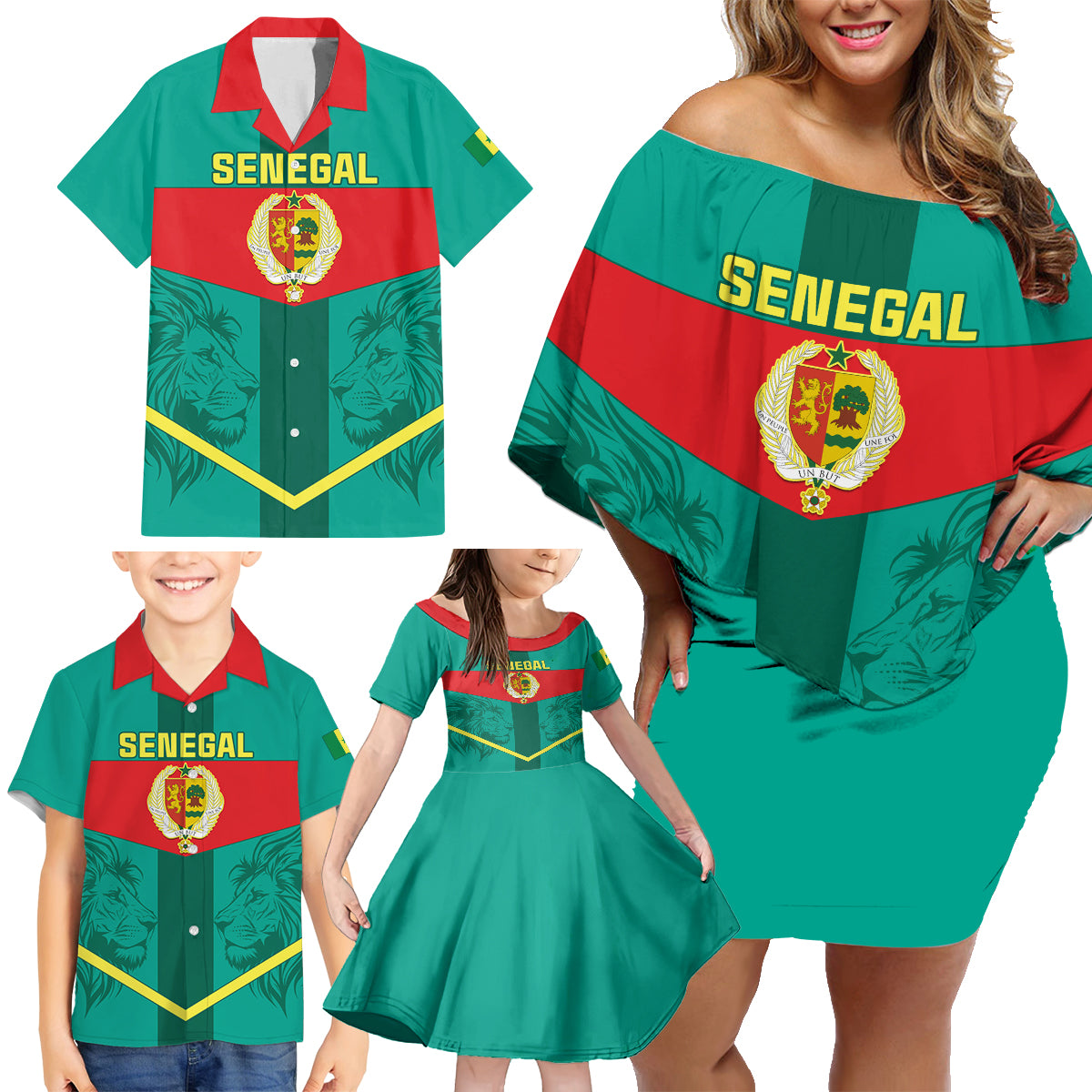 Senegal Football Family Matching Off Shoulder Short Dress and Hawaiian Shirt Go Lions of Teranga - Wonder Print Shop