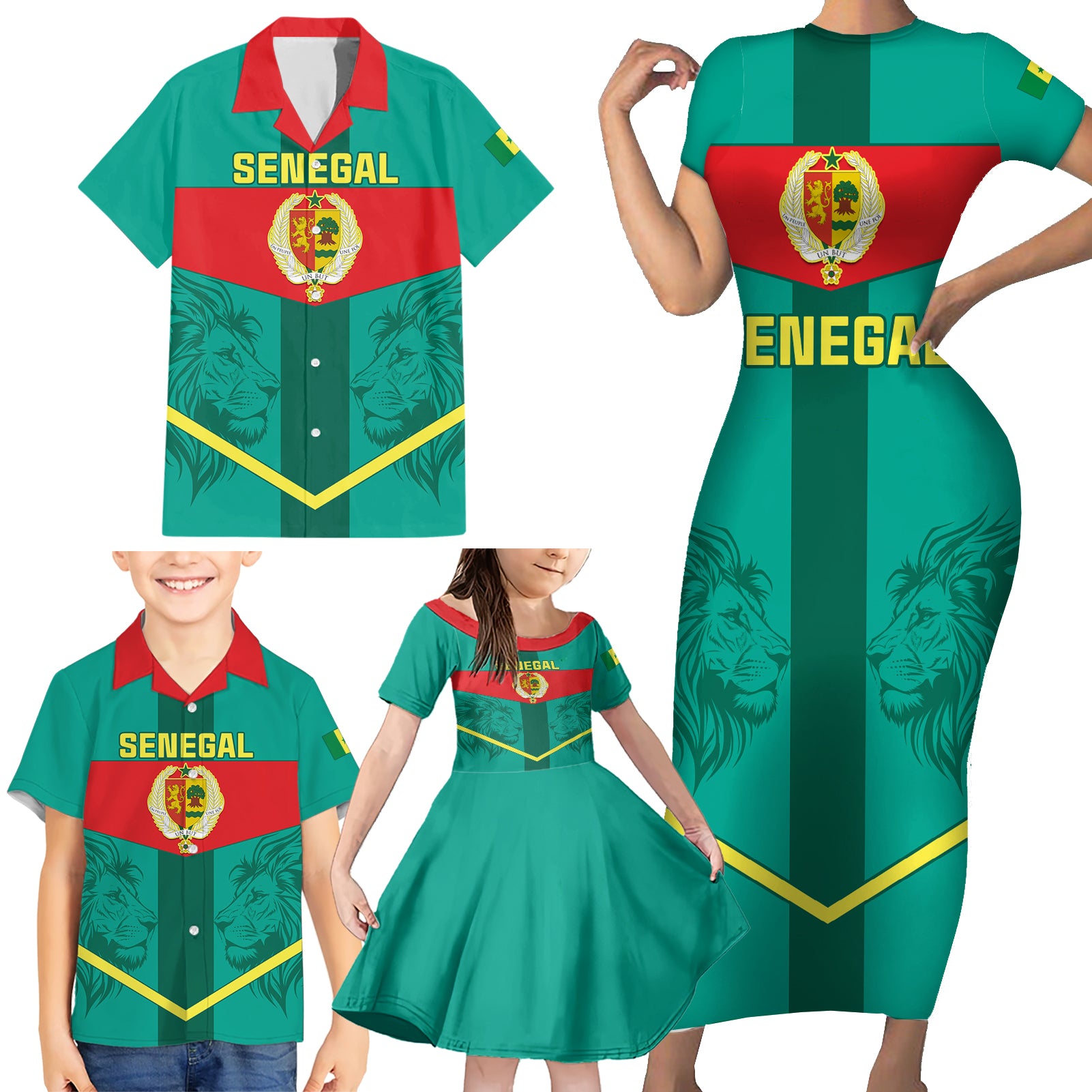 Senegal Football Family Matching Short Sleeve Bodycon Dress and Hawaiian Shirt Go Lions of Teranga - Wonder Print Shop