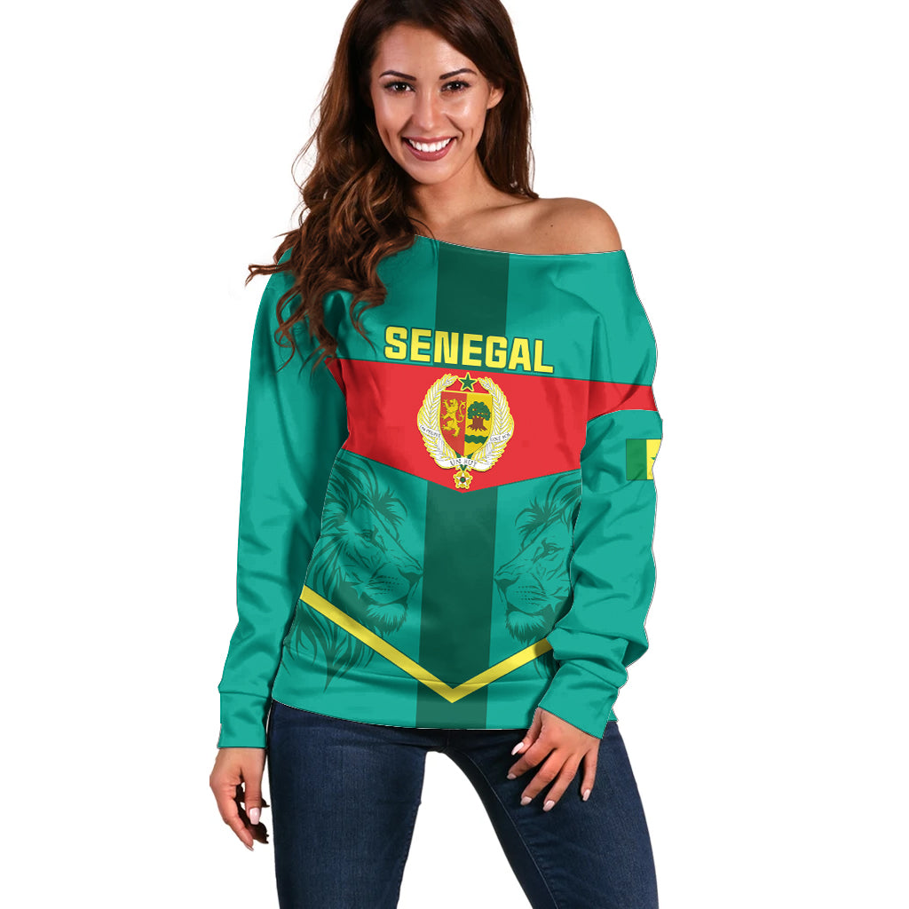 Senegal Football Off Shoulder Sweater Go Lions of Teranga - Wonder Print Shop