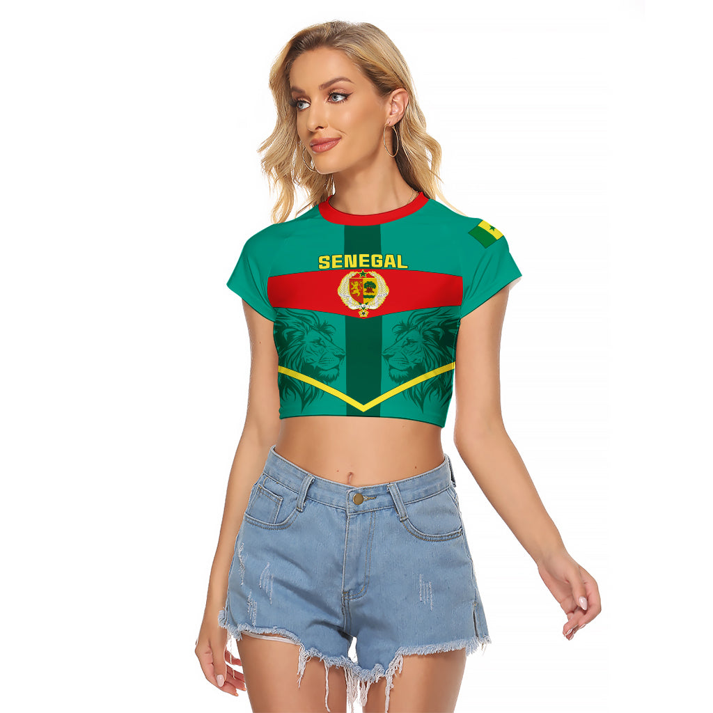 Senegal Football Raglan Cropped T Shirt Go Lions of Teranga - Wonder Print Shop