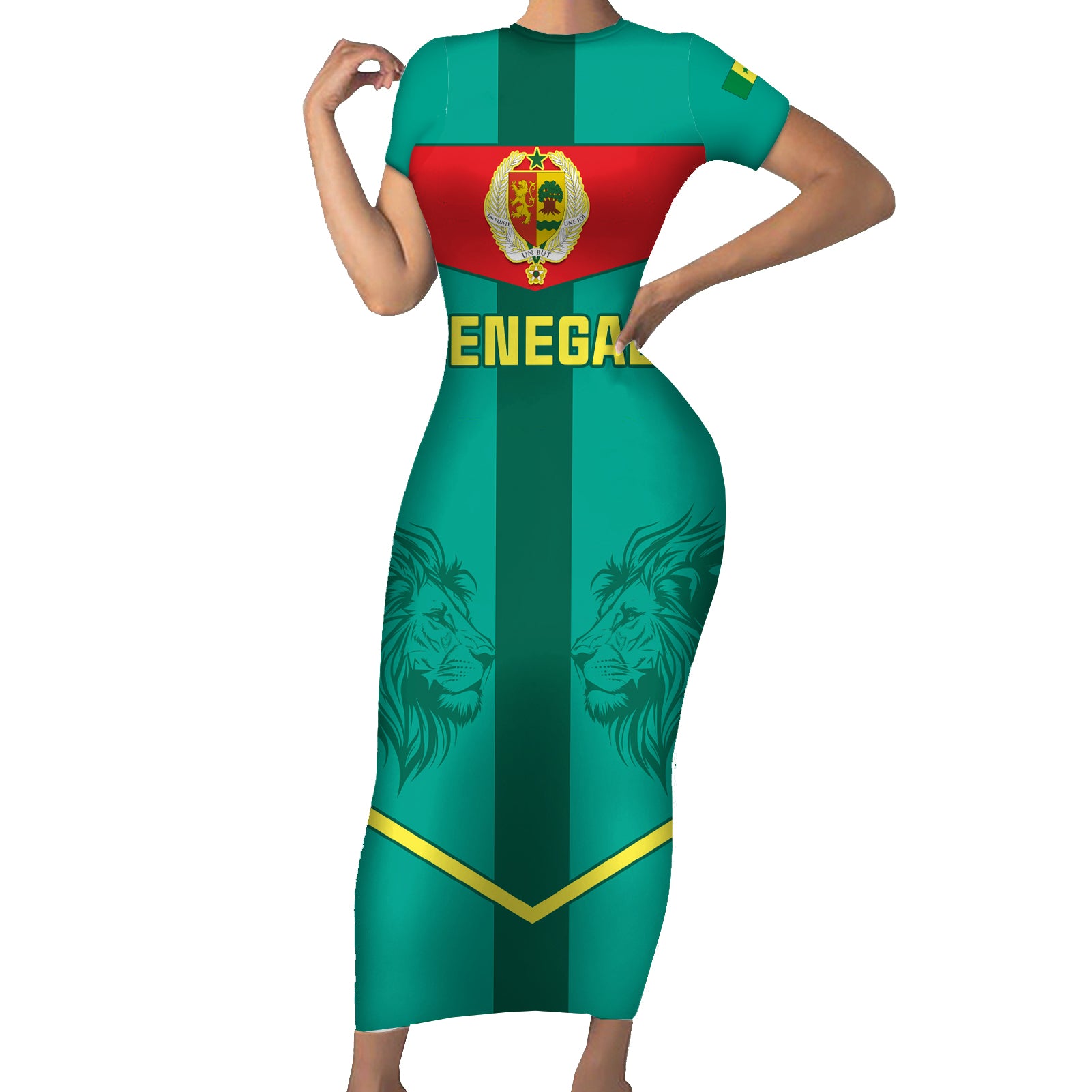 Senegal Football Short Sleeve Bodycon Dress Go Lions of Teranga - Wonder Print Shop