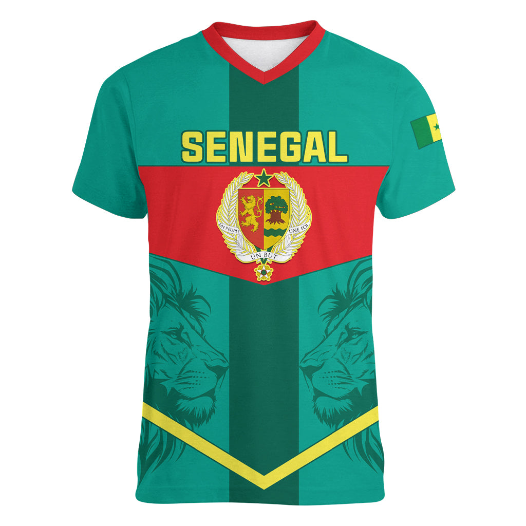 Senegal Football Women V Neck T Shirt Go Lions of Teranga - Wonder Print Shop