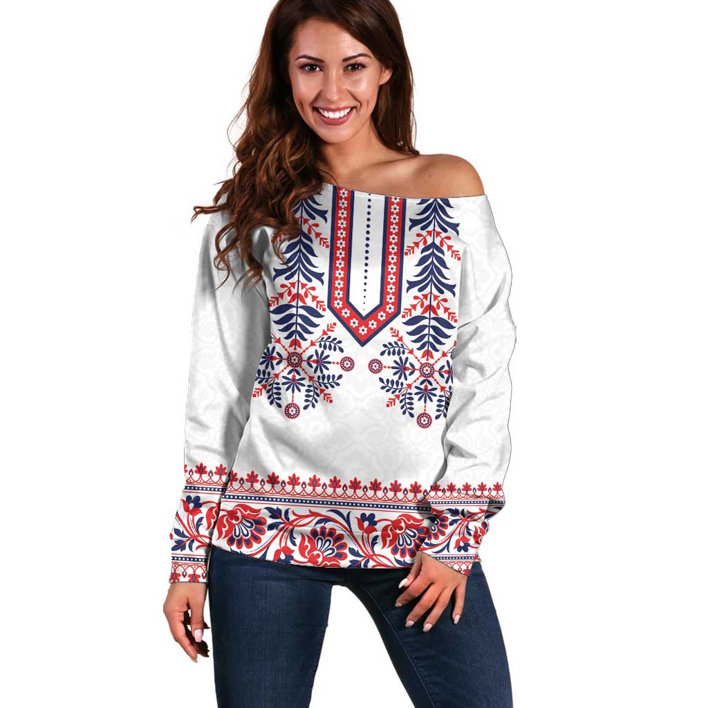 Panama Pollera Traditional Pattern Off Shoulder Sweater