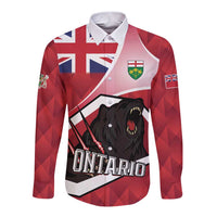 Personalized Canada Ontario Province Long Sleeve Button Shirt Black Bear Flag Stylized