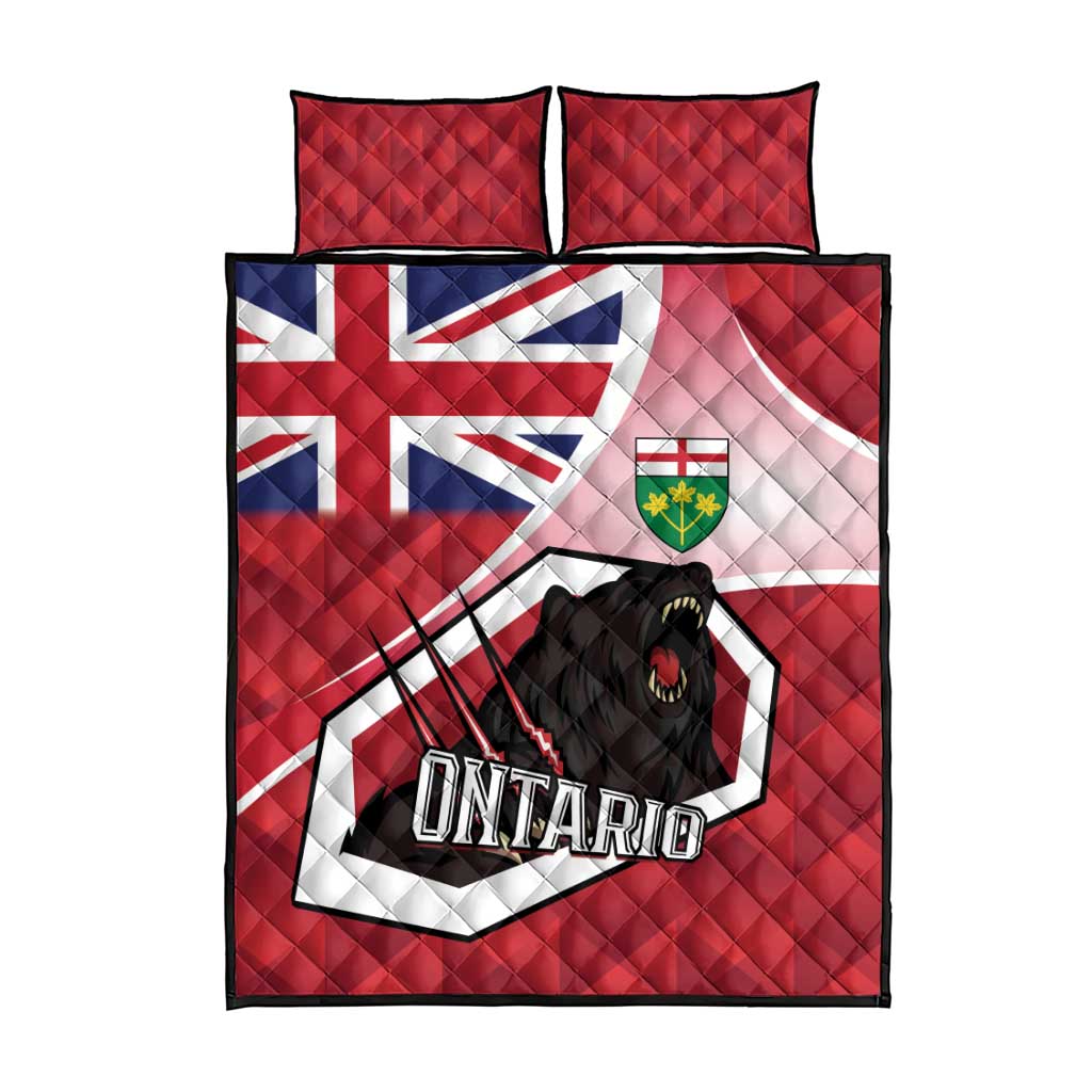 Canada Ontario Province Quilt Bed Set Black Bear Flag Stylized