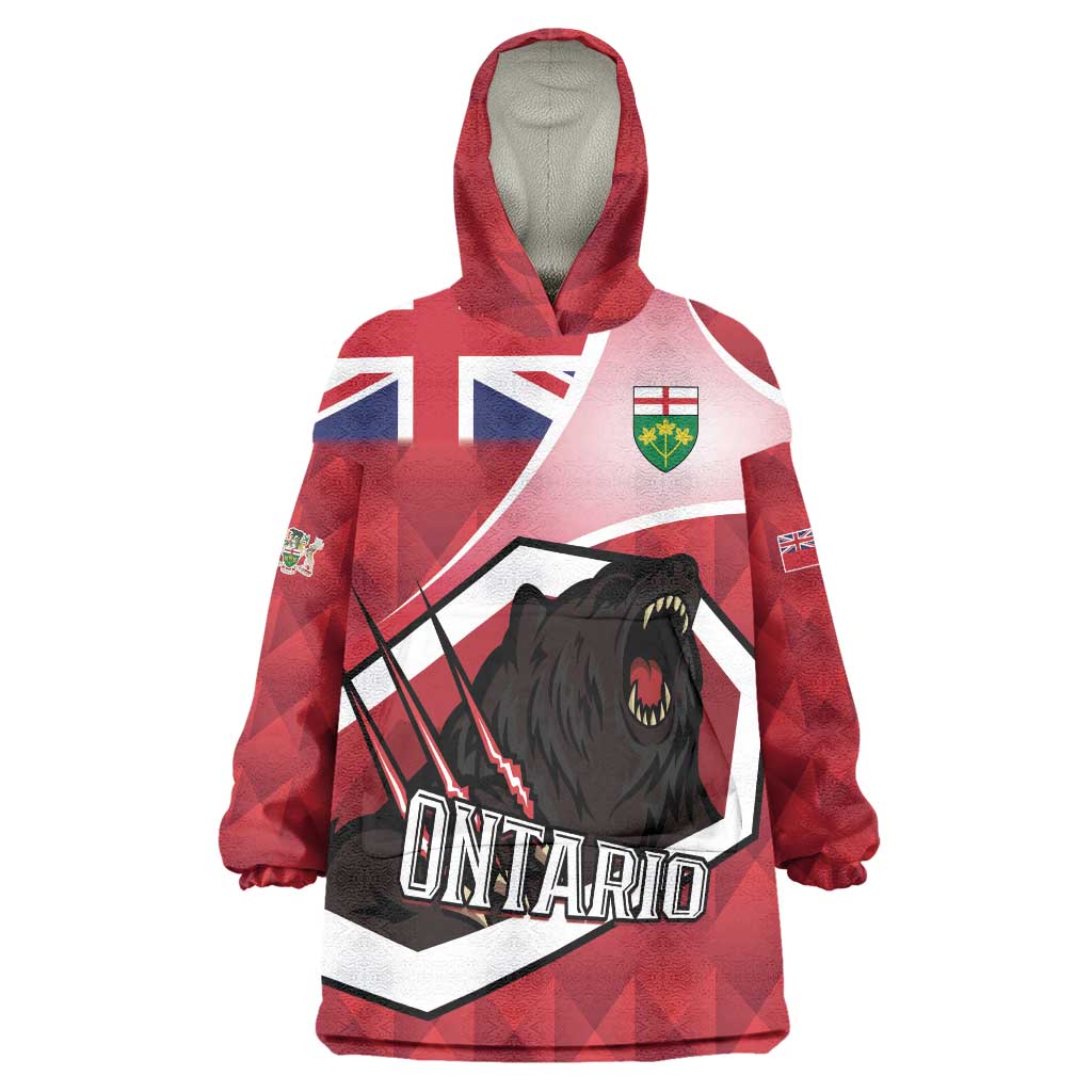 Personalized Canada Ontario Province Wearable Blanket Hoodie Black Bear Flag Stylized