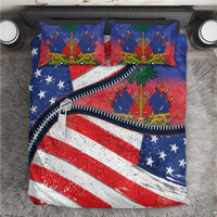 Zipper bedding set with American flag stripes, stars, and colorful fireworks center graphic
