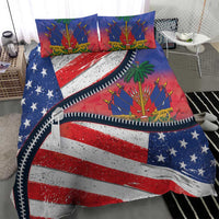 Zipper bedding set with American flag design, zipper-style black-trim stripe, pillowcases