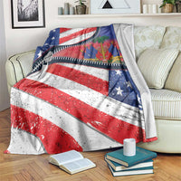 Haiti heritage zipper blanket with flag stripes, stars, and palm tree scene
