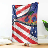 Haiti heritage zipper blanket draped corner with stars and red-white stripes