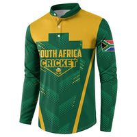 Green cricket button sweatshirt with South Africa Cricket front print and yellow trim