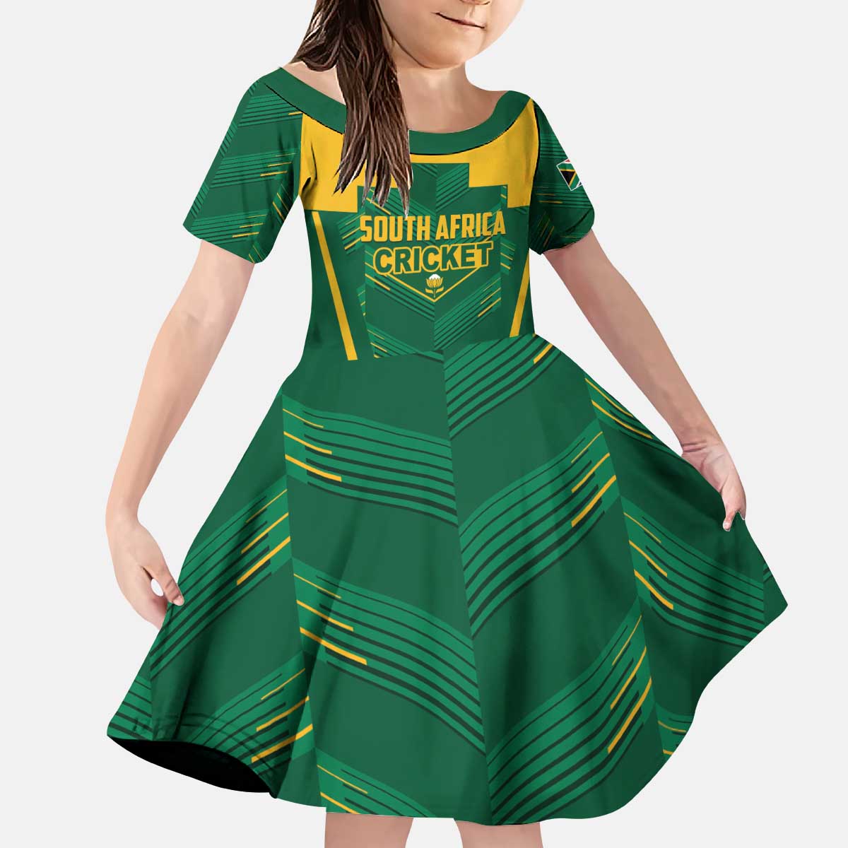 Custom South Africa Cricket Kid Short Sleeve Dress SA Protea Woza Nawe