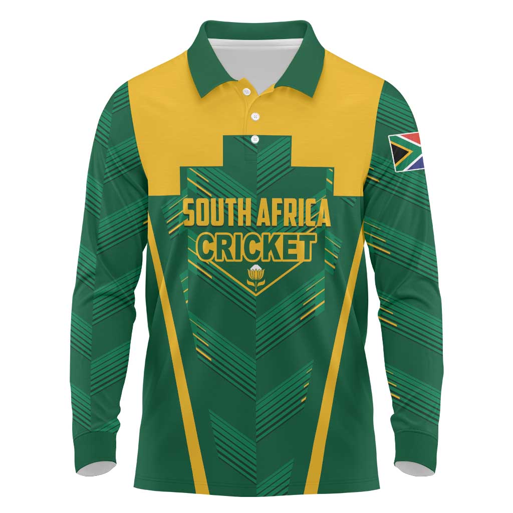 Custom South Africa Cricket Long Sleeve Polo Shirt SA Protea Woza Nawe