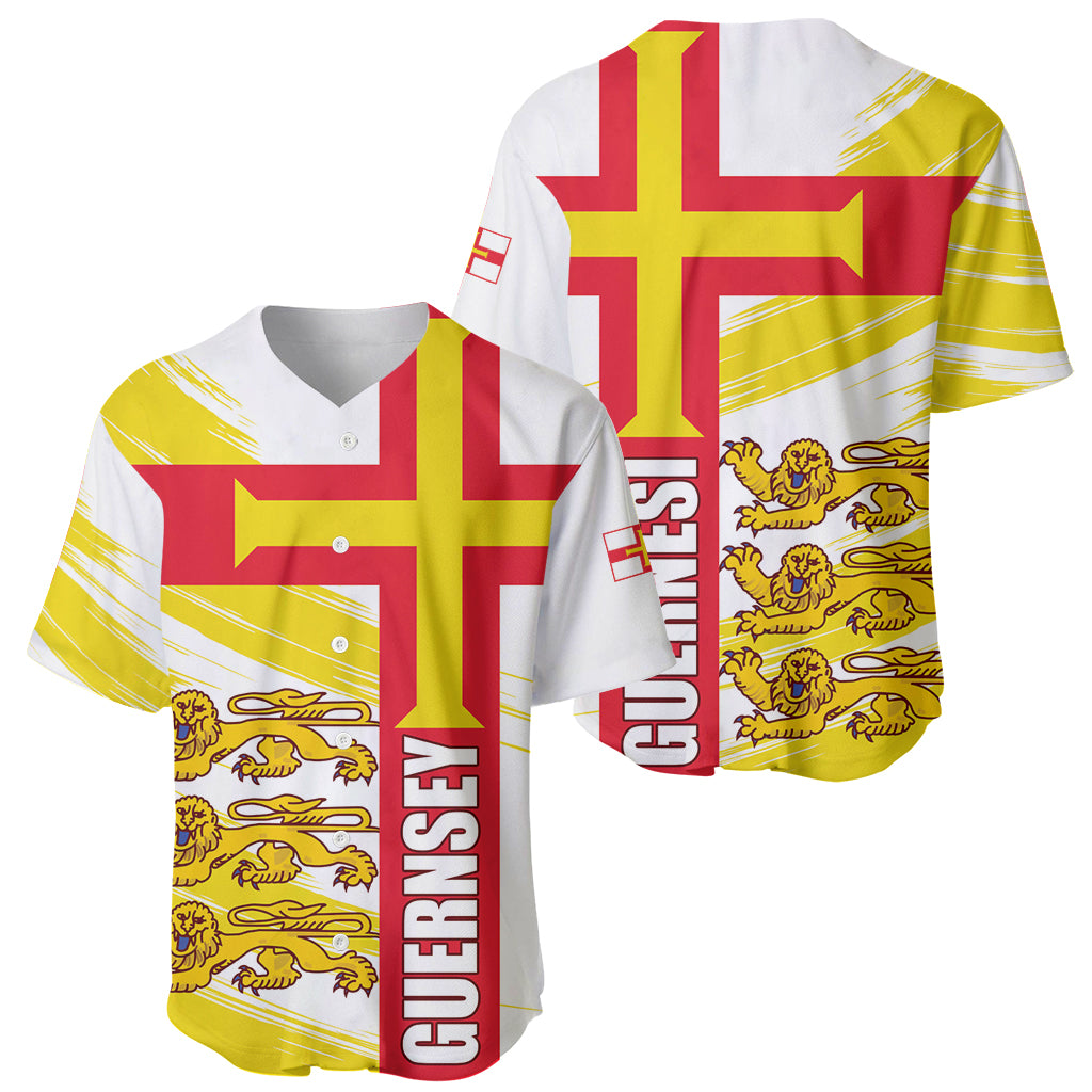 Two baseball jerseys: white/red cross with yellow stripes and lion crest graphics
