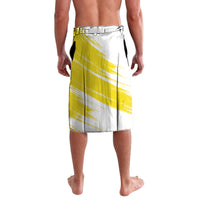 Yellow and white back view lavalava shorts with diagonal stripe design