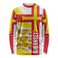 Long-sleeve shirt with Guernsey flag print, lion crest, vertical GUERNSEY text on front