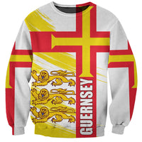 Light gray unisex crewneck sweatshirt with red cross and yellow lion Guernsey graphic