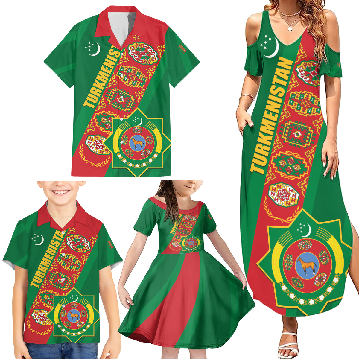 Turkmenistan Flag Day Family Matching Summer Maxi Dress and Hawaiian Shirt Turkmenistan Bitaraplygyn watanydyr - Wonder Print Shop