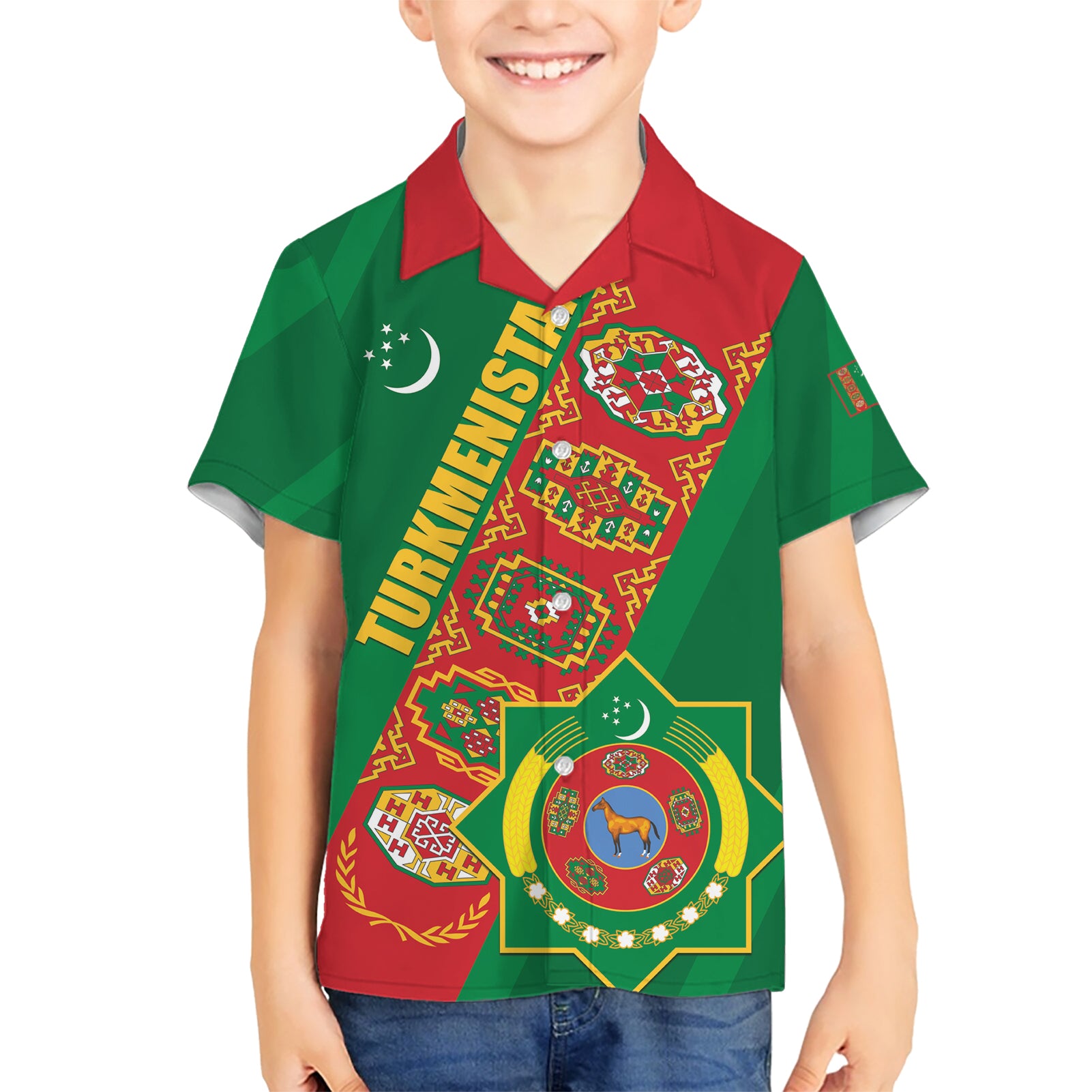 Turkmenistan Flag Day Kid Hawaiian Shirt Turkmenistan Bitaraplygyn watanydyr - Wonder Print Shop