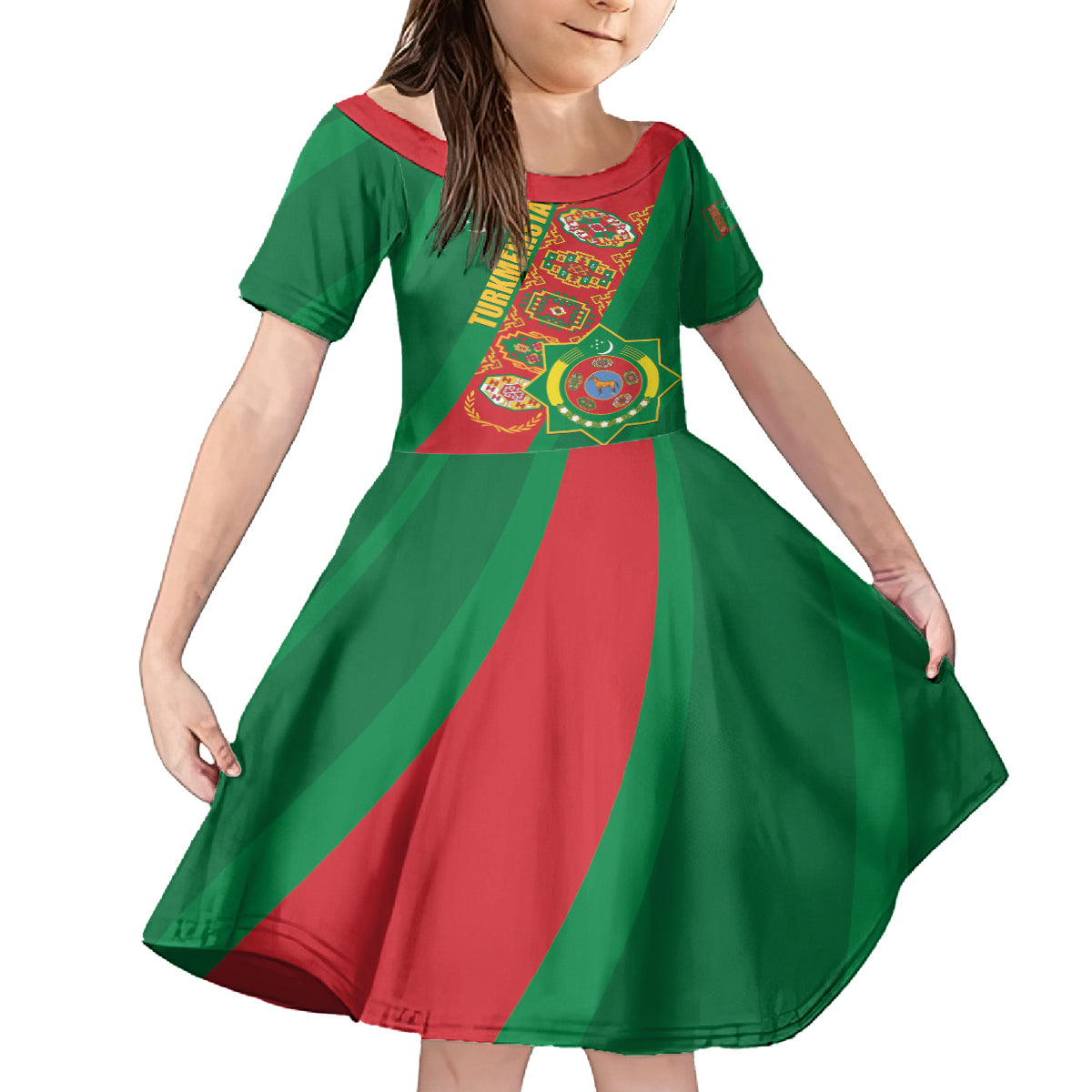 Turkmenistan Flag Day Kid Short Sleeve Dress Turkmenistan Bitaraplygyn watanydyr - Wonder Print Shop