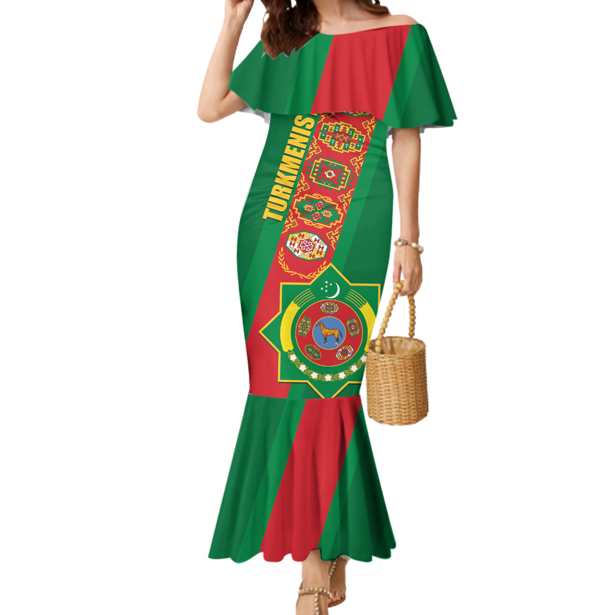 Turkmenistan Flag Day Mermaid Dress Turkmenistan Bitaraplygyn watanydyr - Wonder Print Shop