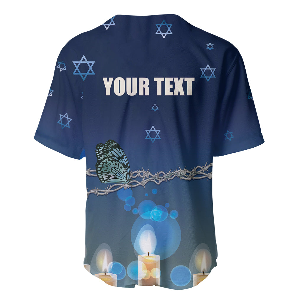 Dark blue baseball jersey back with Star of David pattern and YOUR TEXT