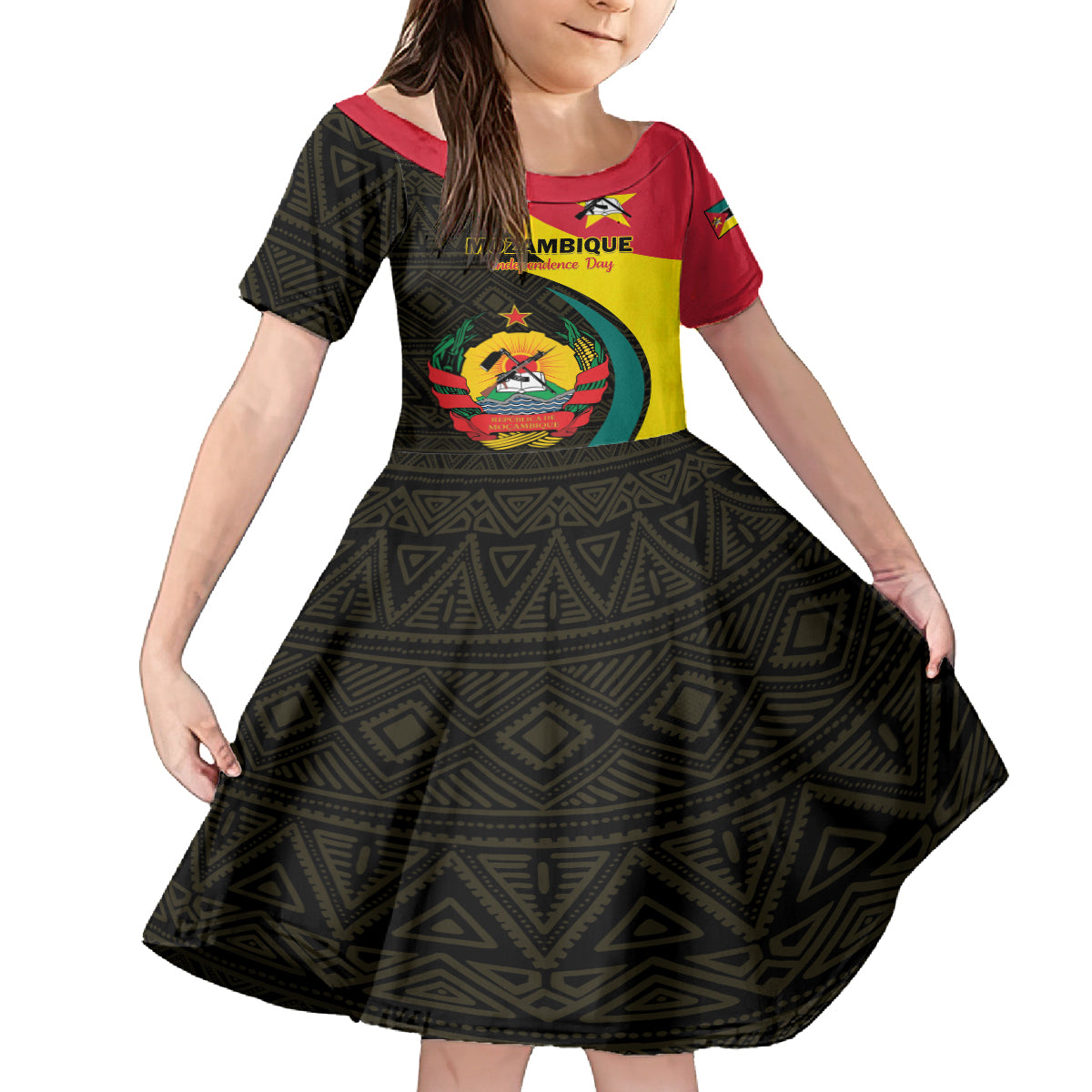 Mozambique Independence Day Kid Short Sleeve Dress Muzambhiki 1975 Anniversary - Wonder Print Shop