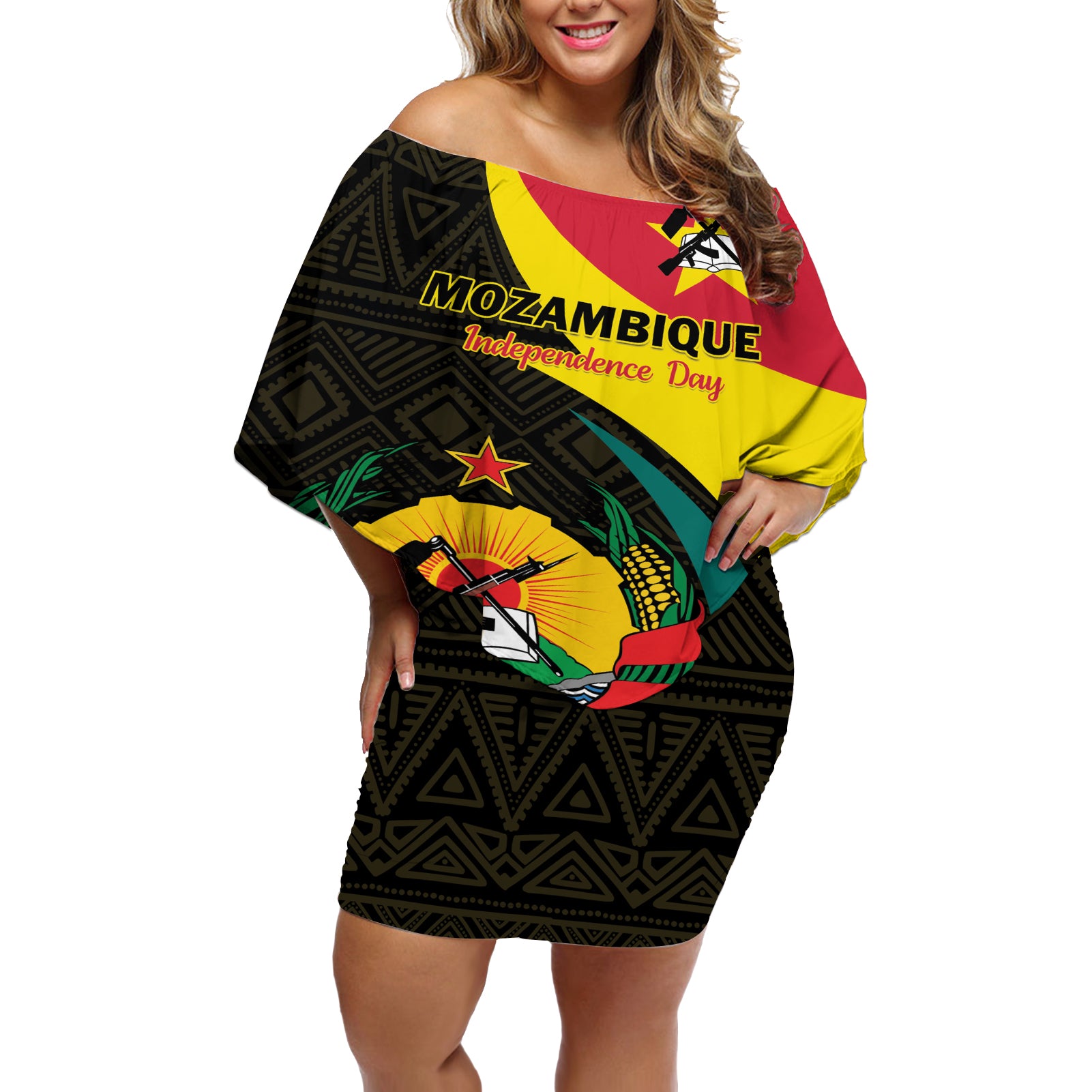 Mozambique Independence Day Off Shoulder Short Dress Muzambhiki 1975 Anniversary - Wonder Print Shop