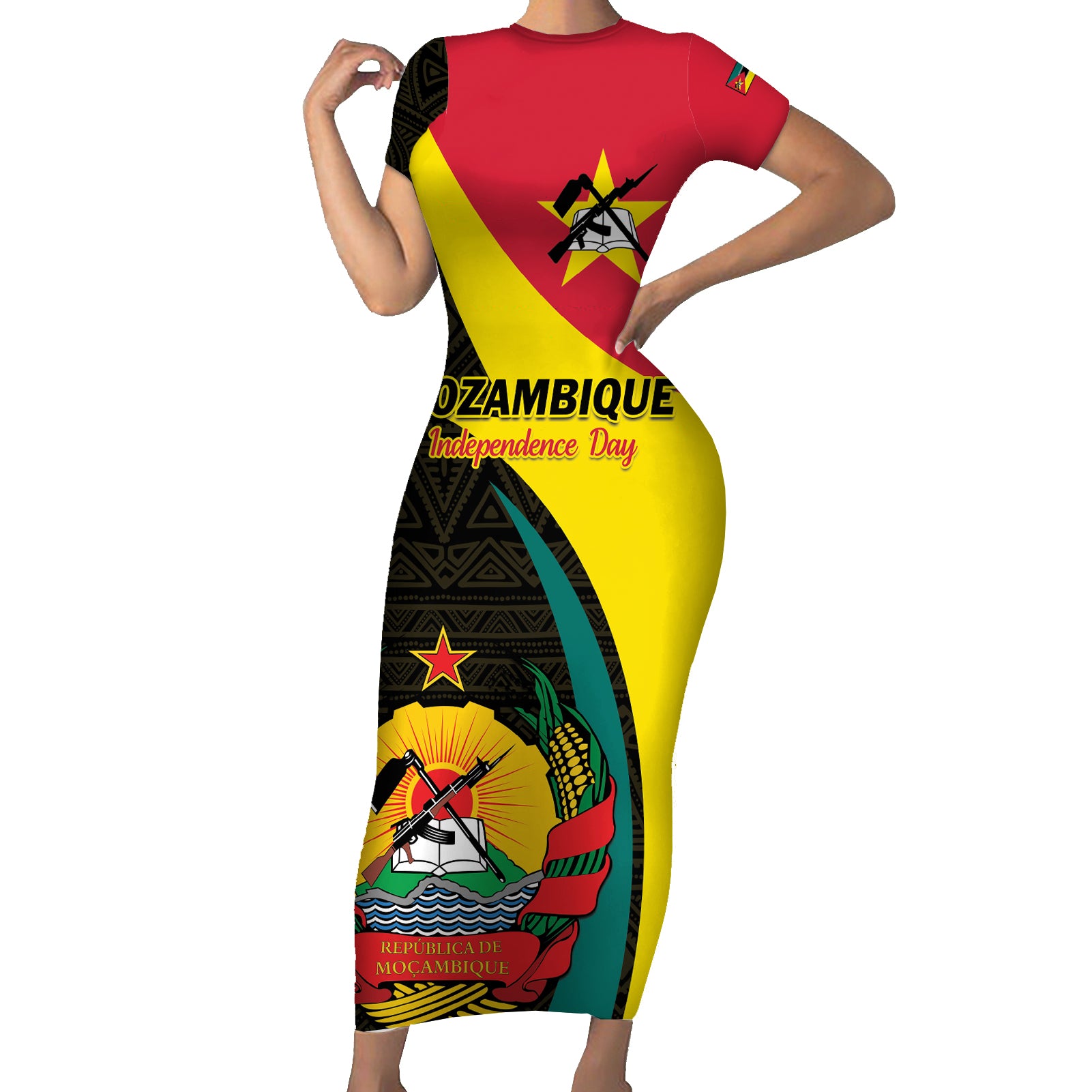 Mozambique Independence Day Short Sleeve Bodycon Dress Muzambhiki 1975 Anniversary - Wonder Print Shop