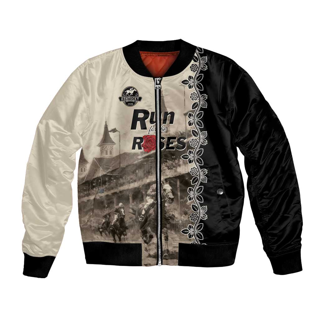 Personalized Kentucky Run For The Rose Bomber Jacket Beige Rose Floral