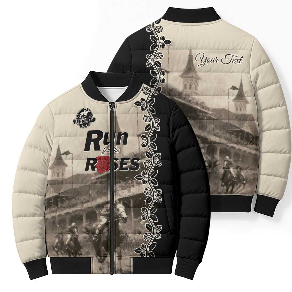 Personalized Kentucky Run For The Rose Bomber Puffer Jacket Beige Rose Floral
