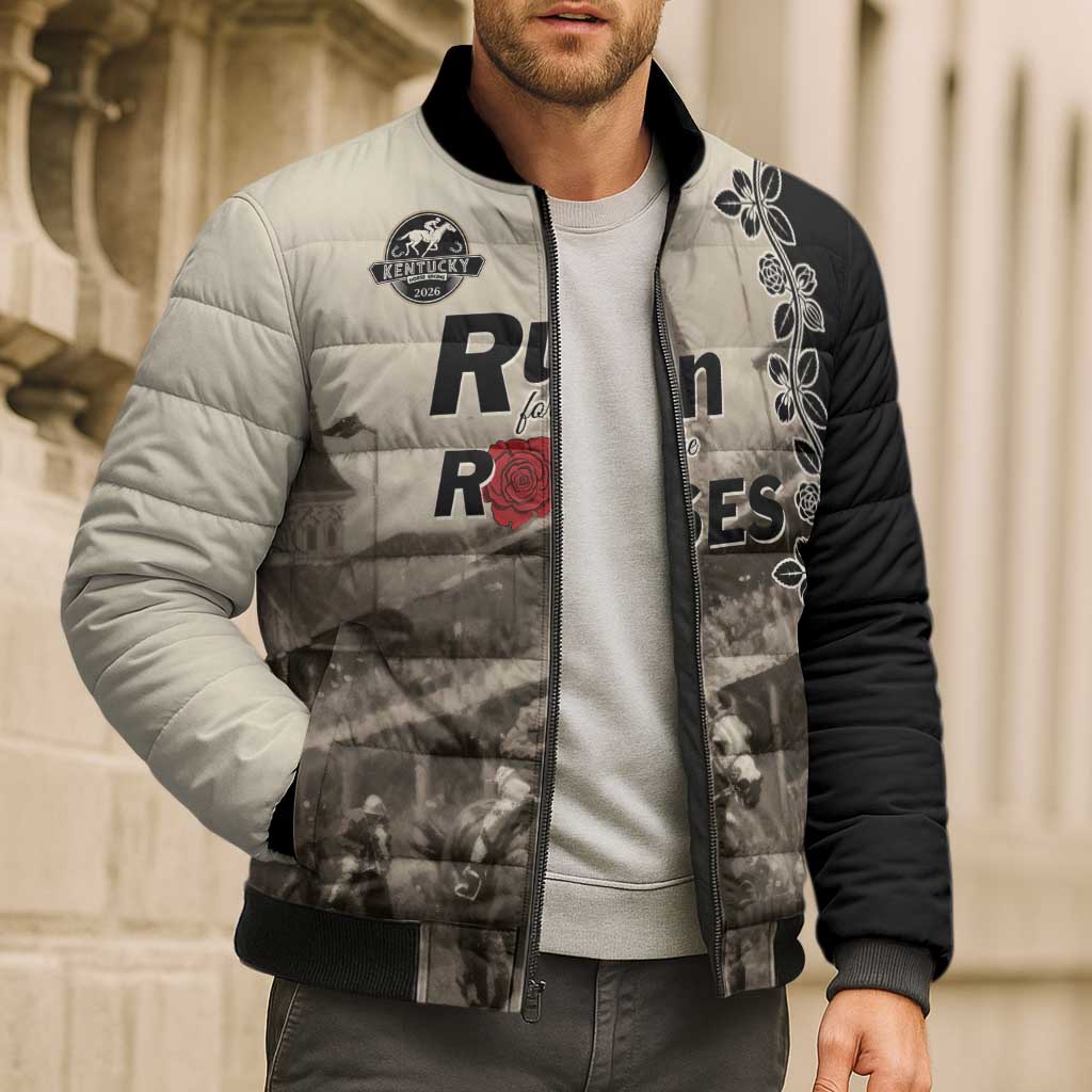Personalized Kentucky Run For The Rose Bomber Puffer Jacket Beige Rose Floral
