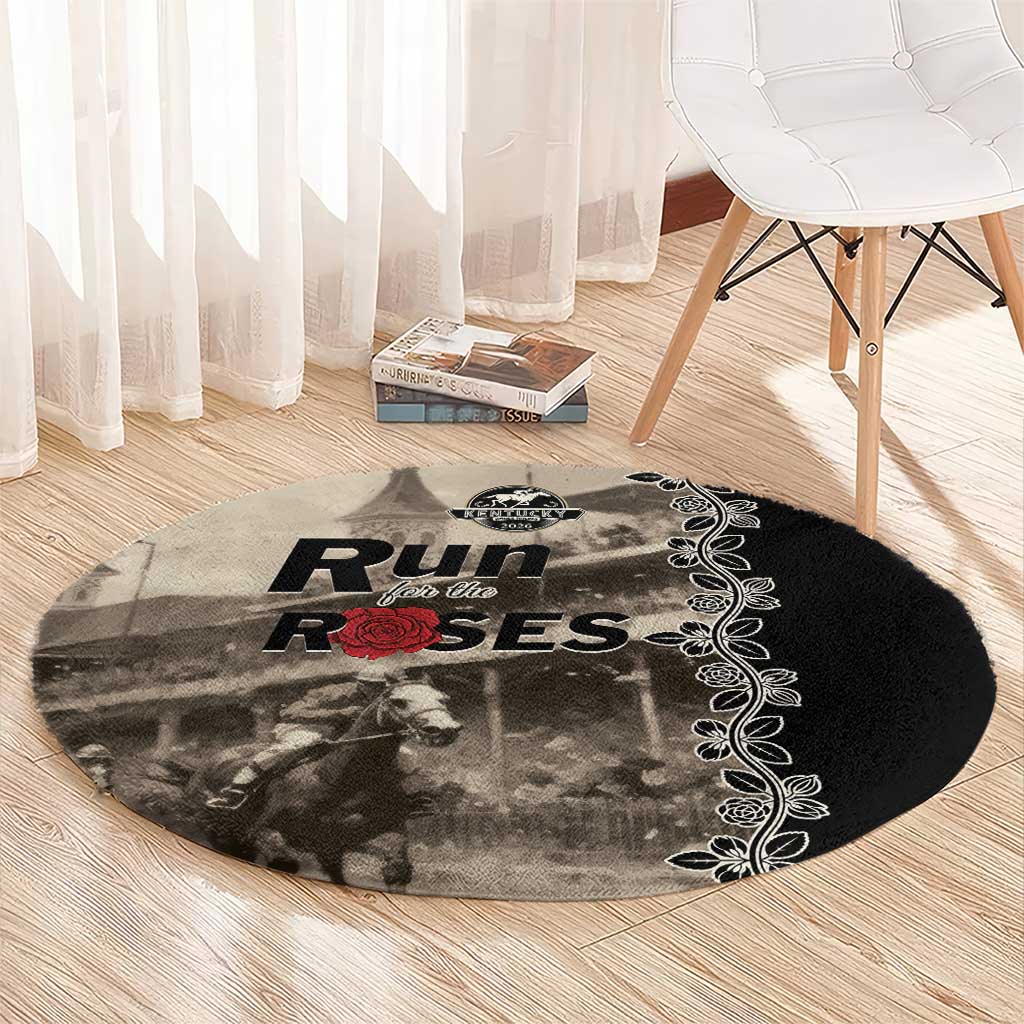 Kentucky Run For The Rose Round Carpet Beige Rose Floral