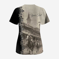 Personalized Kentucky Run For The Rose Scrub Top Beige Rose Floral