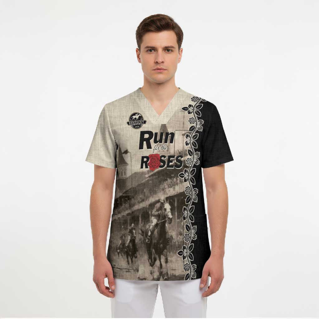 Personalized Kentucky Run For The Rose Scrub Top Beige Rose Floral