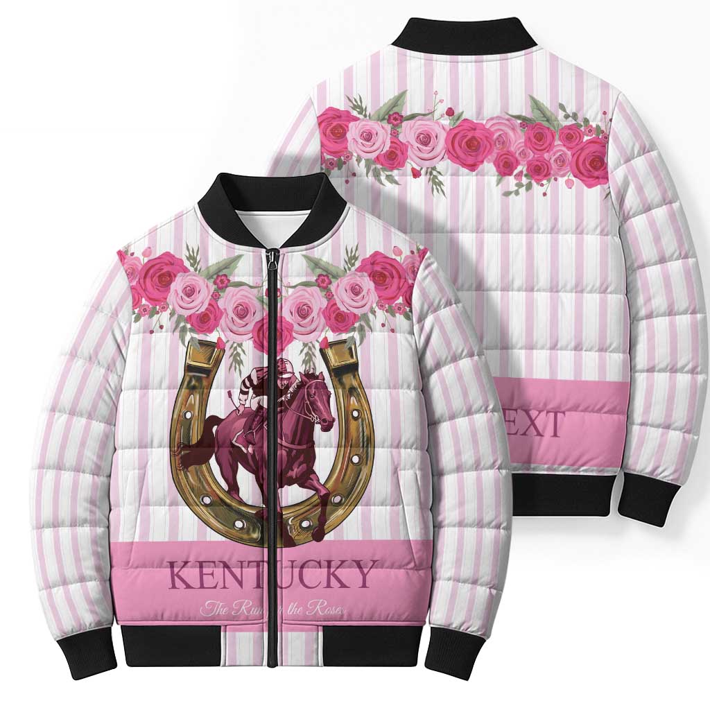 Personalized Kentucky Horse Racing Bomber Puffer Jacket Run For The Rose