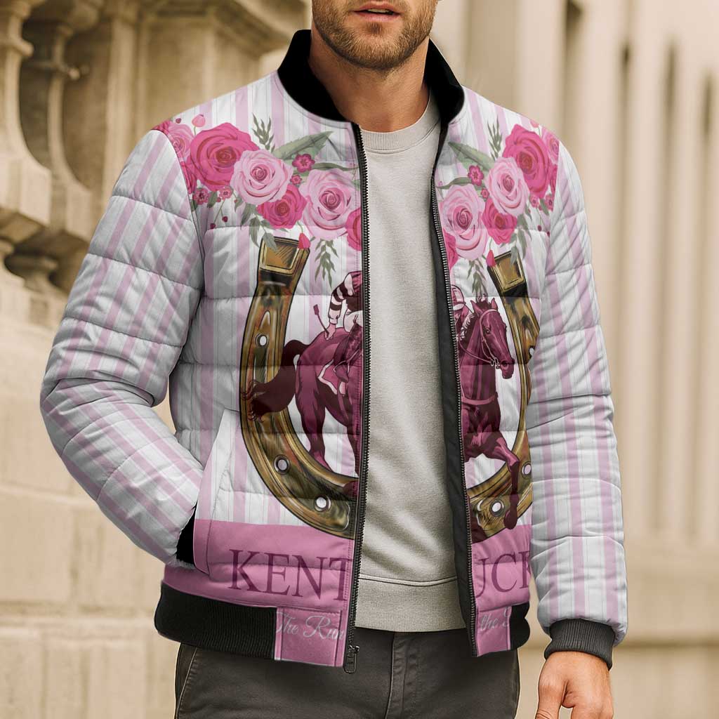 Personalized Kentucky Horse Racing Bomber Puffer Jacket Run For The Rose