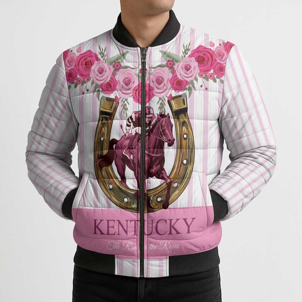 Personalized Kentucky Horse Racing Bomber Puffer Jacket Run For The Rose