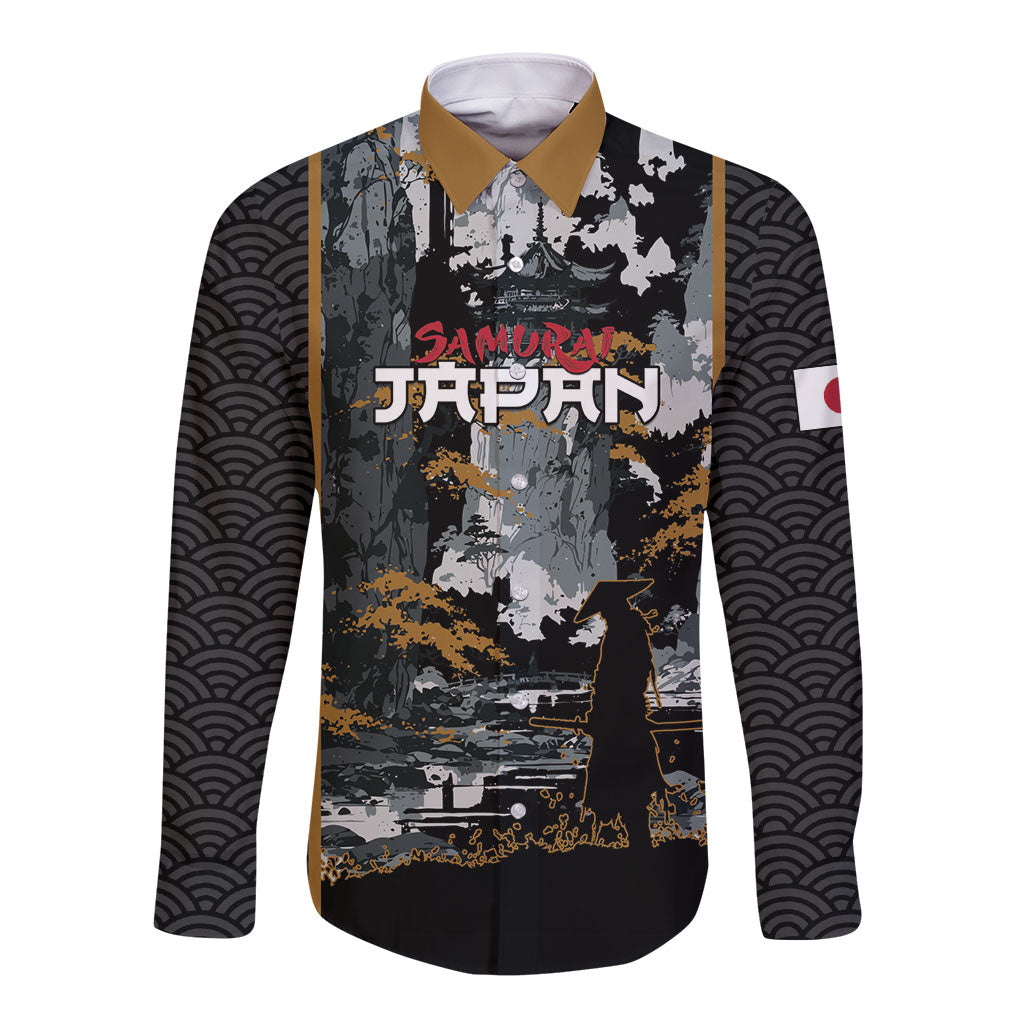 Custom Baseball Japan Samurai Long Sleeve Button Shirt Black Grunge Vintage