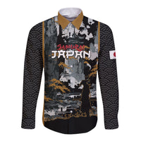 Custom Baseball Japan Samurai Long Sleeve Button Shirt Black Grunge Vintage
