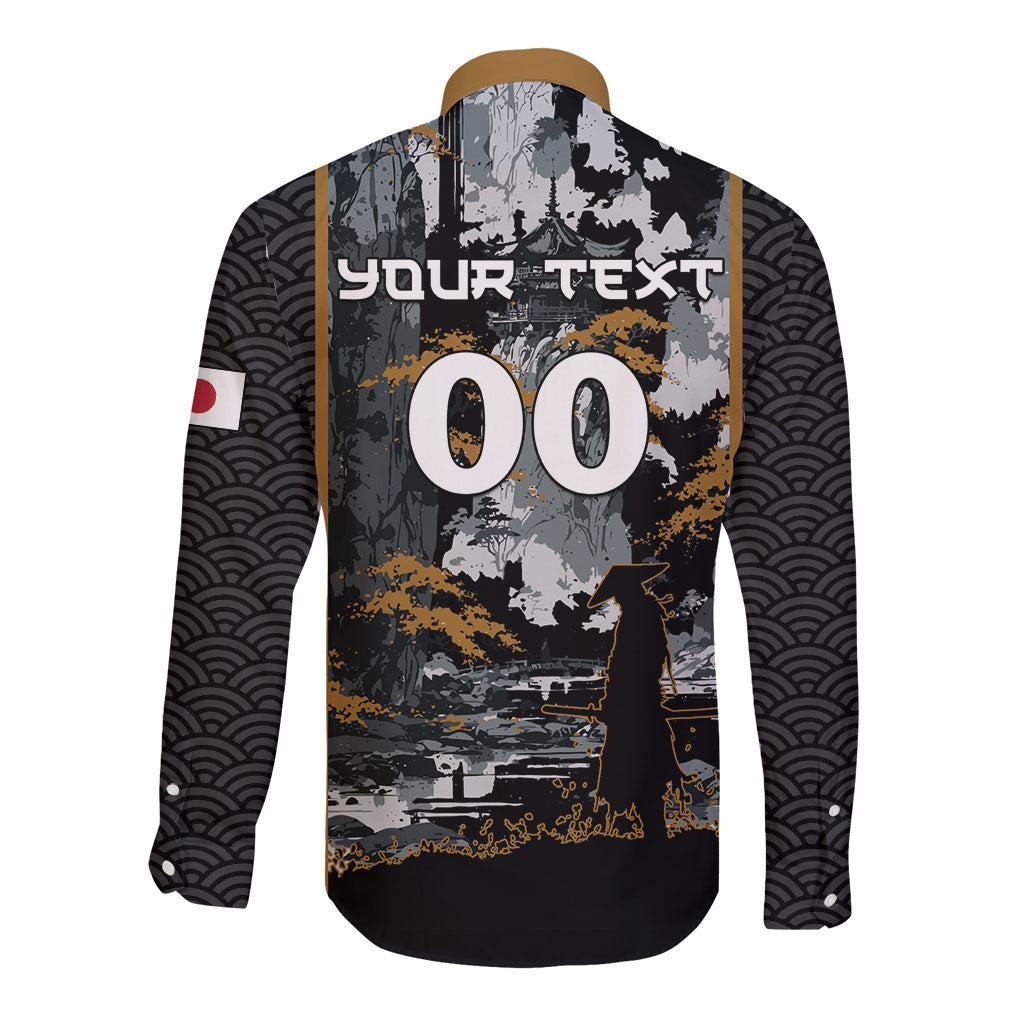 Custom Baseball Japan Samurai Long Sleeve Button Shirt Black Grunge Vintage